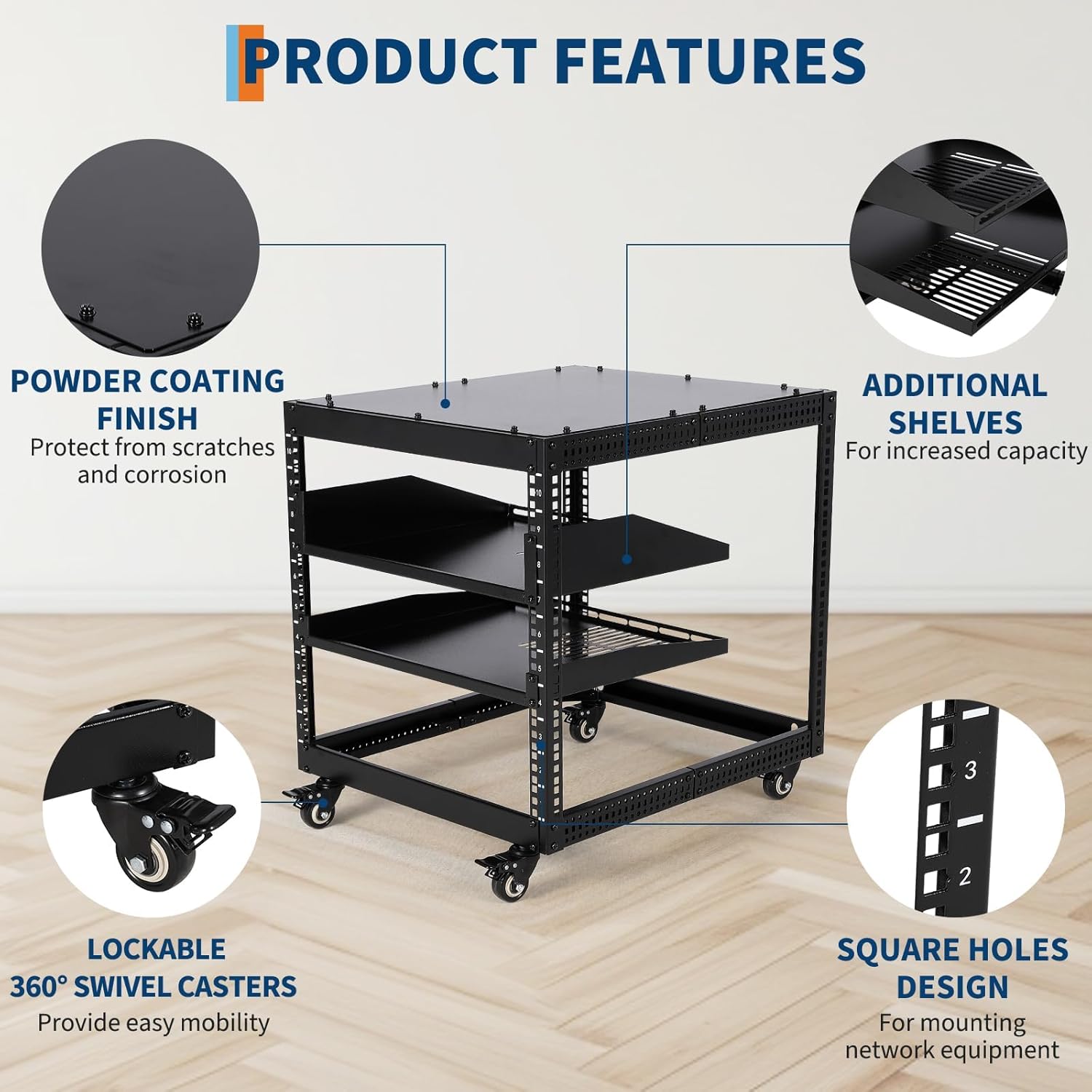 12U Adjustable Open Frame Server Rack with Wheels