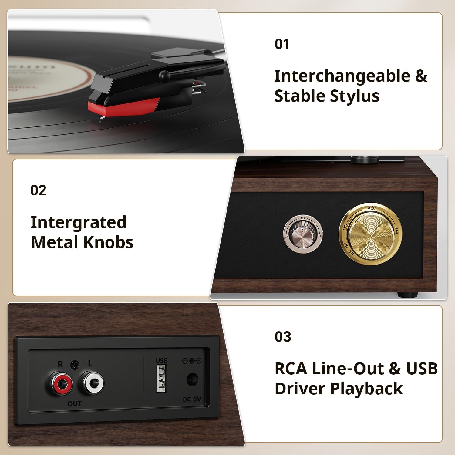 Bluetooth Record Player 3 Speed USB MP3 Recording Walnut
