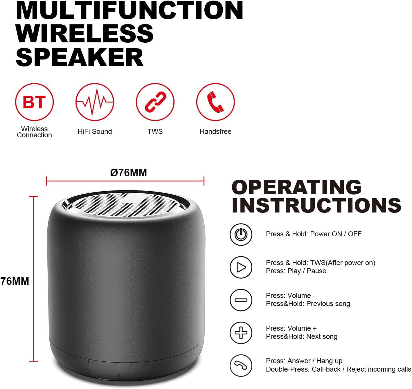 Mini Portable Bluetooth Speaker Waterproof IPX4 24H Stereo