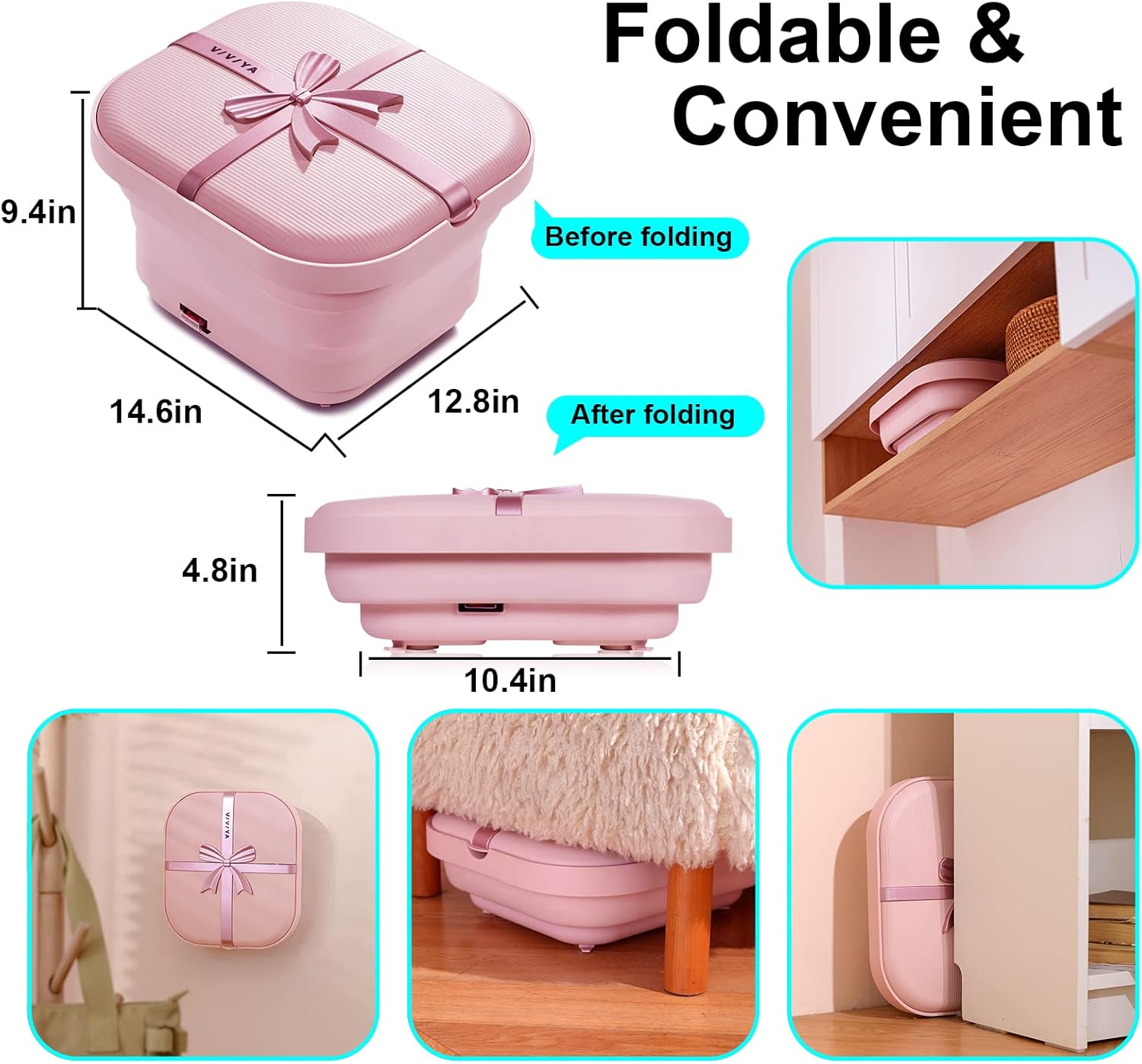 Foldable Foot Spa Bath Heat Bubble Jets Rollers Pedicure Tub