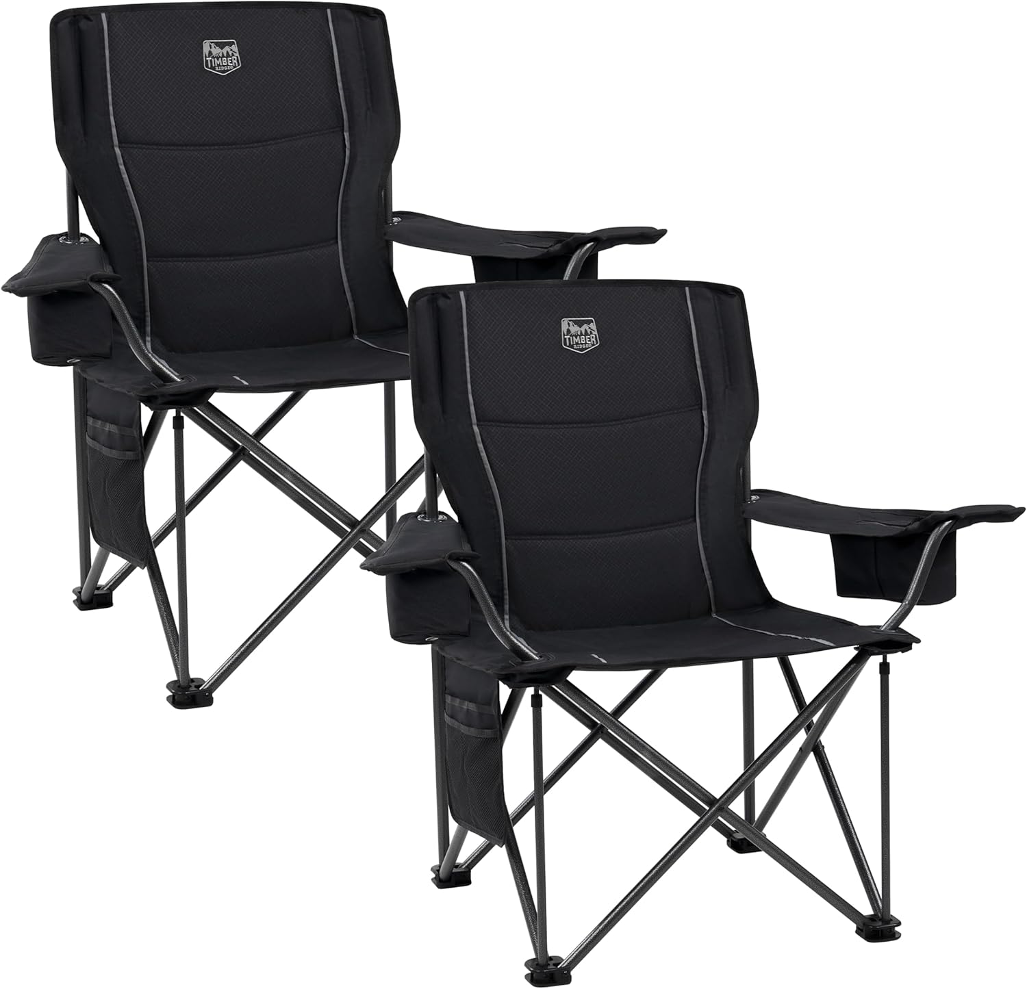 Set of 2 Heavy Duty Camping Chairs 200kg Padded Black