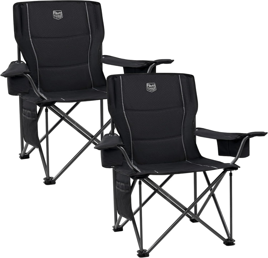 Set of 2 Heavy Duty Camping Chairs 200kg Padded Black