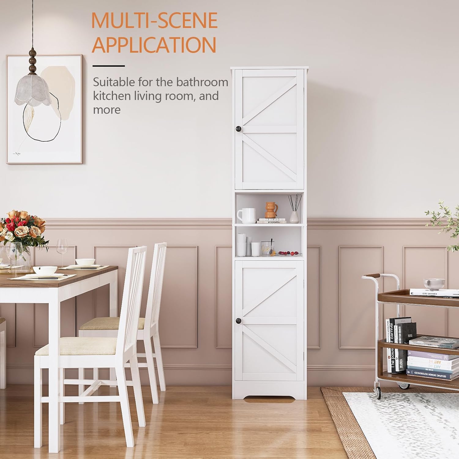 Tall Bathroom Storage Cabinet Slim Adjustable Shelf White
