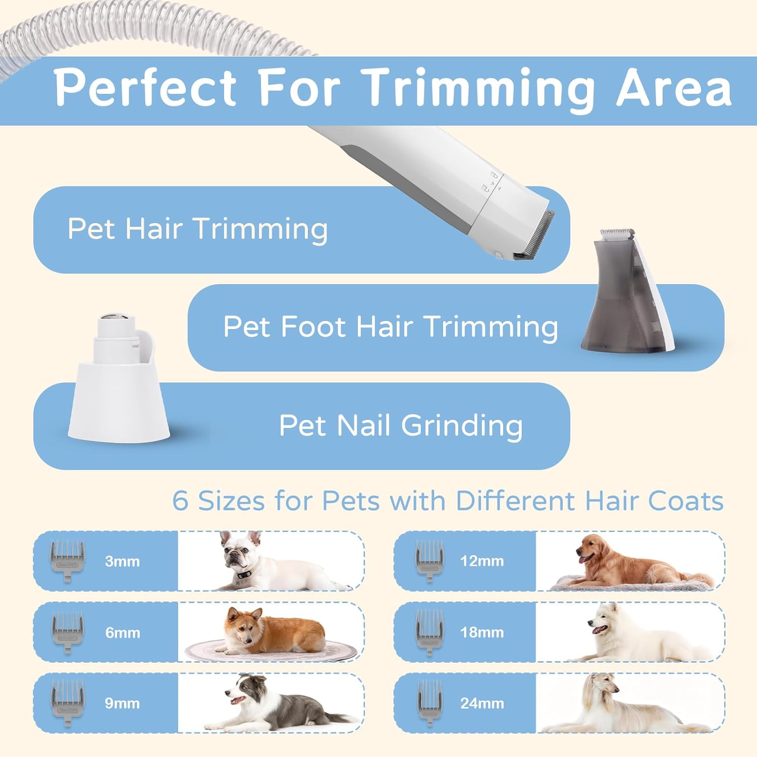 Pet Grooming Vacuum 6 Tool Clipper Nail Grinder Quiet