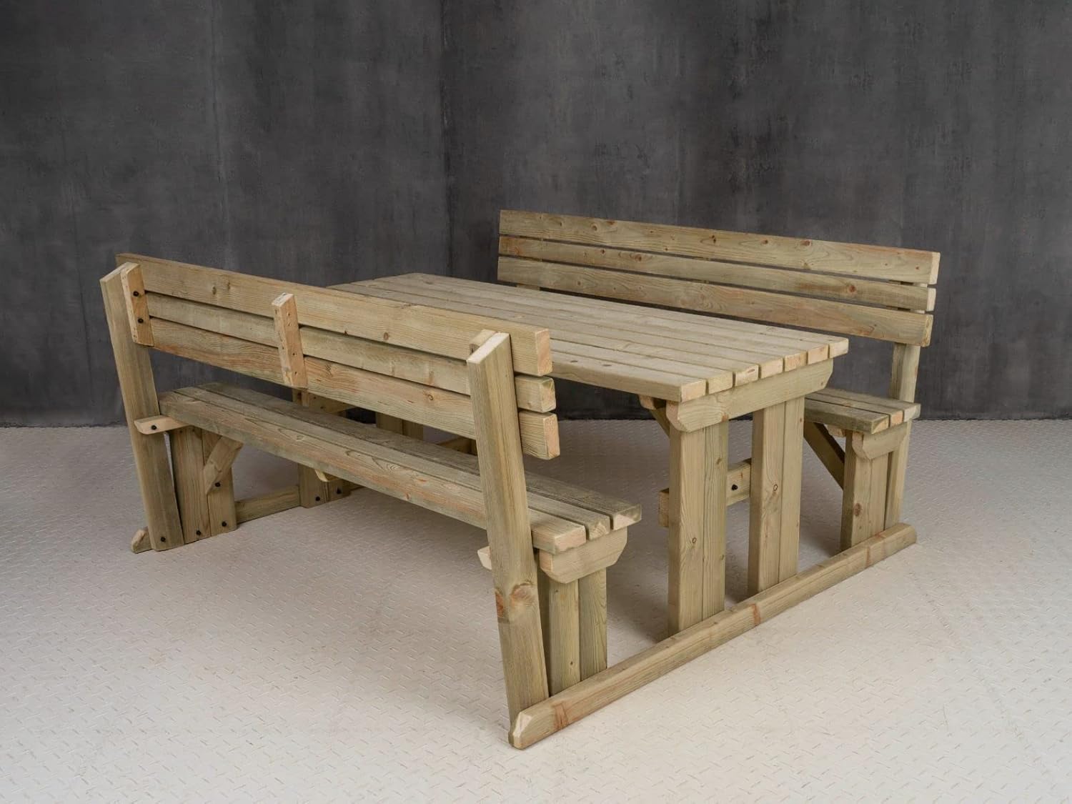12 Seater Wooden Picnic Table Bench Set w/Backrest Garden Dining