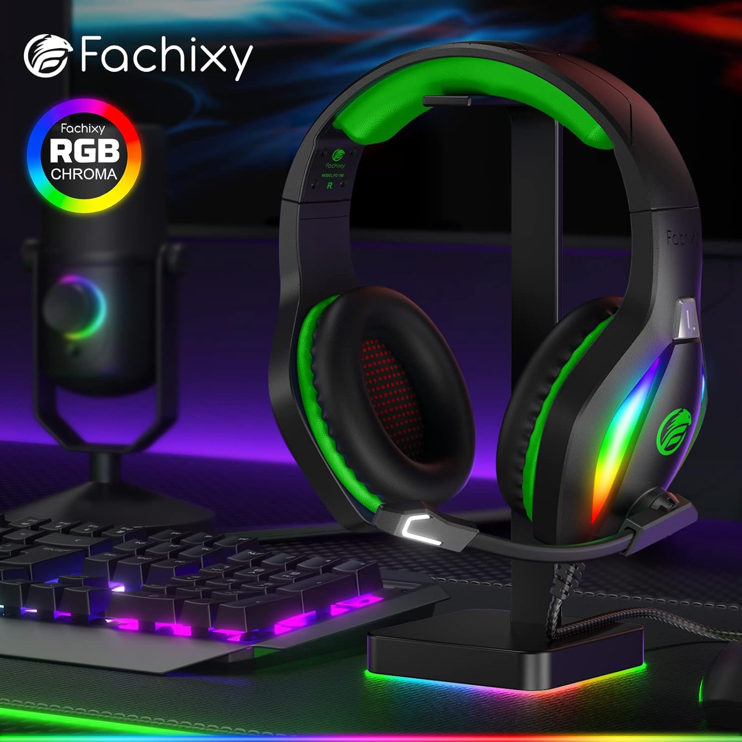 Gaming Headset with Mic 50mm Drivers RGB 3.5mm for PS5 PC Xbox