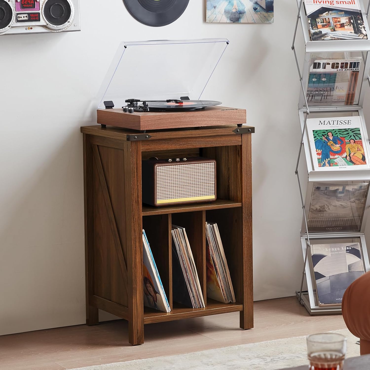 Record Player Stand Vinyl Storage Cabinet Holds 160 Albums
