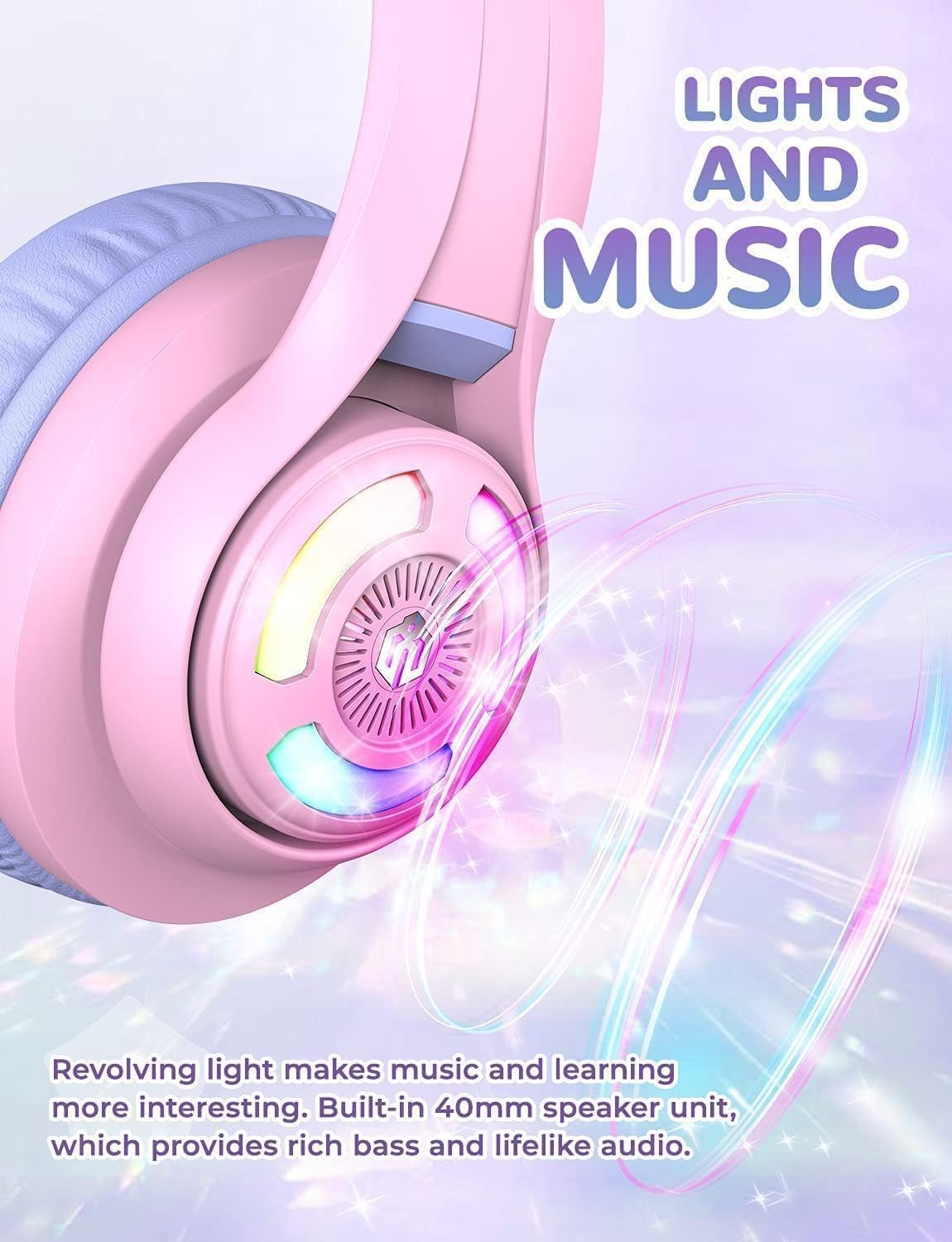 Kids Bluetooth Cat Ear Headphones LED Lights Safe Volume 50 Hour