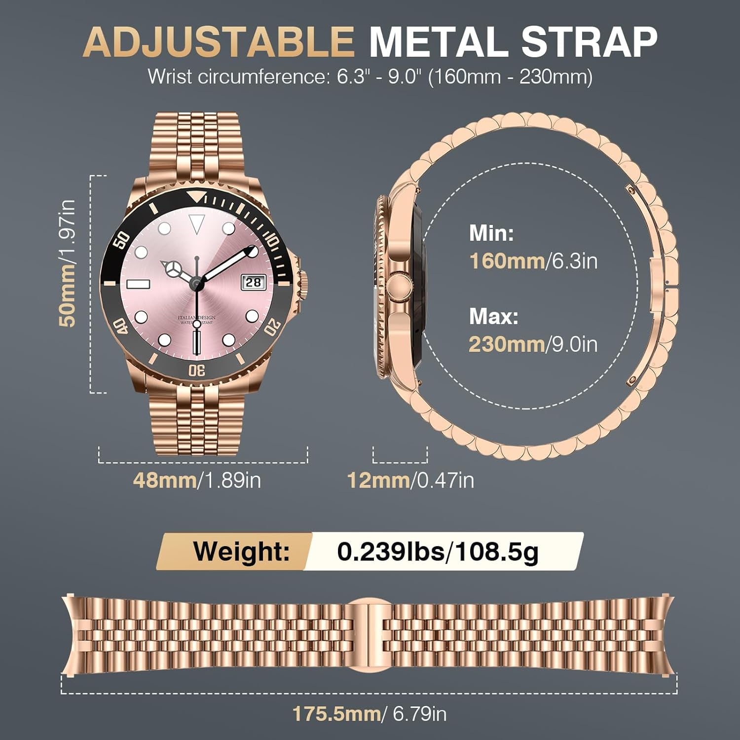 Gold Mens Smart Watch AI Call Fitness Tracker