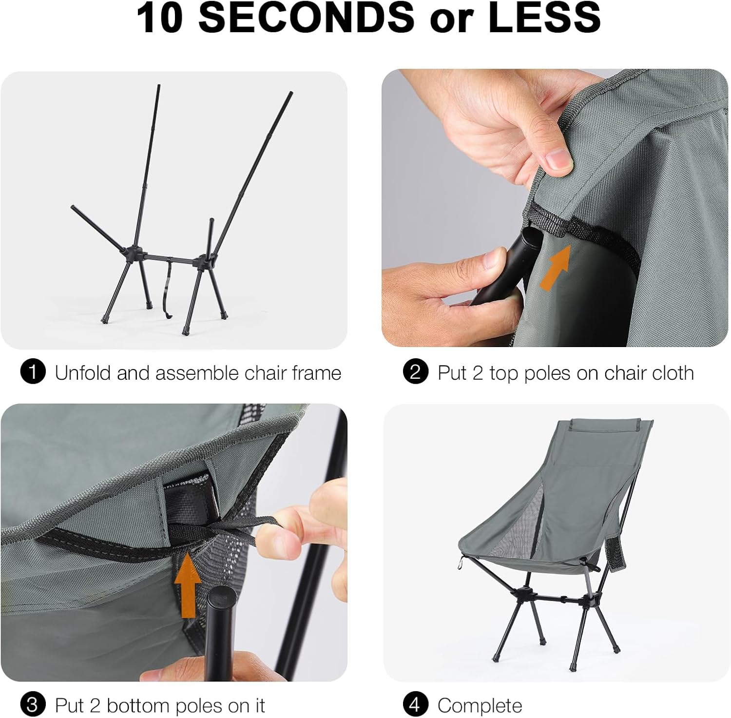 High Back Lightweight Camping Chair Portable Folding Outdoor Seat Grey