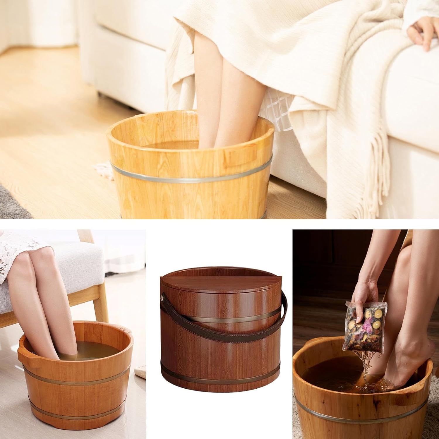 Wooden Foot Bath Tub Spa Soak Basin Pedicure Bucket Home