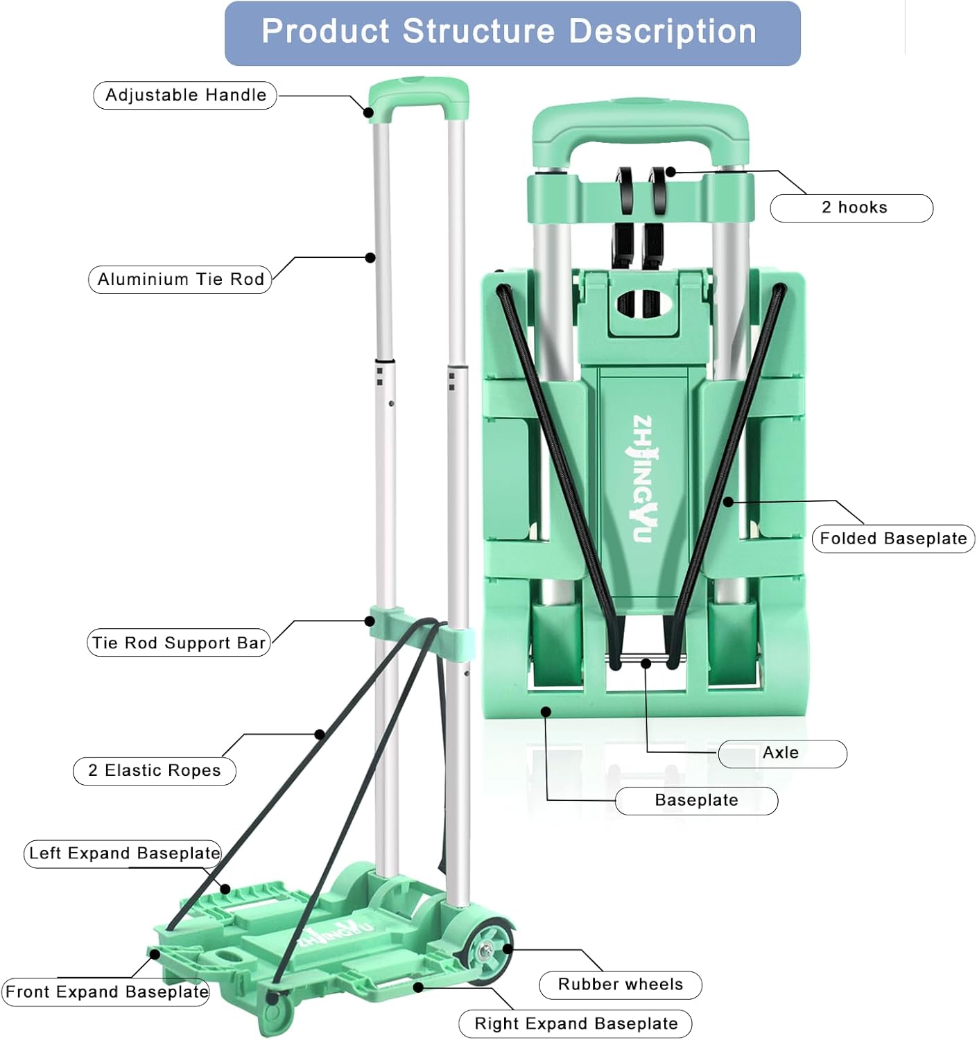 Folding Hand Truck Trolley 32KG Aluminium 2 Wheel Green