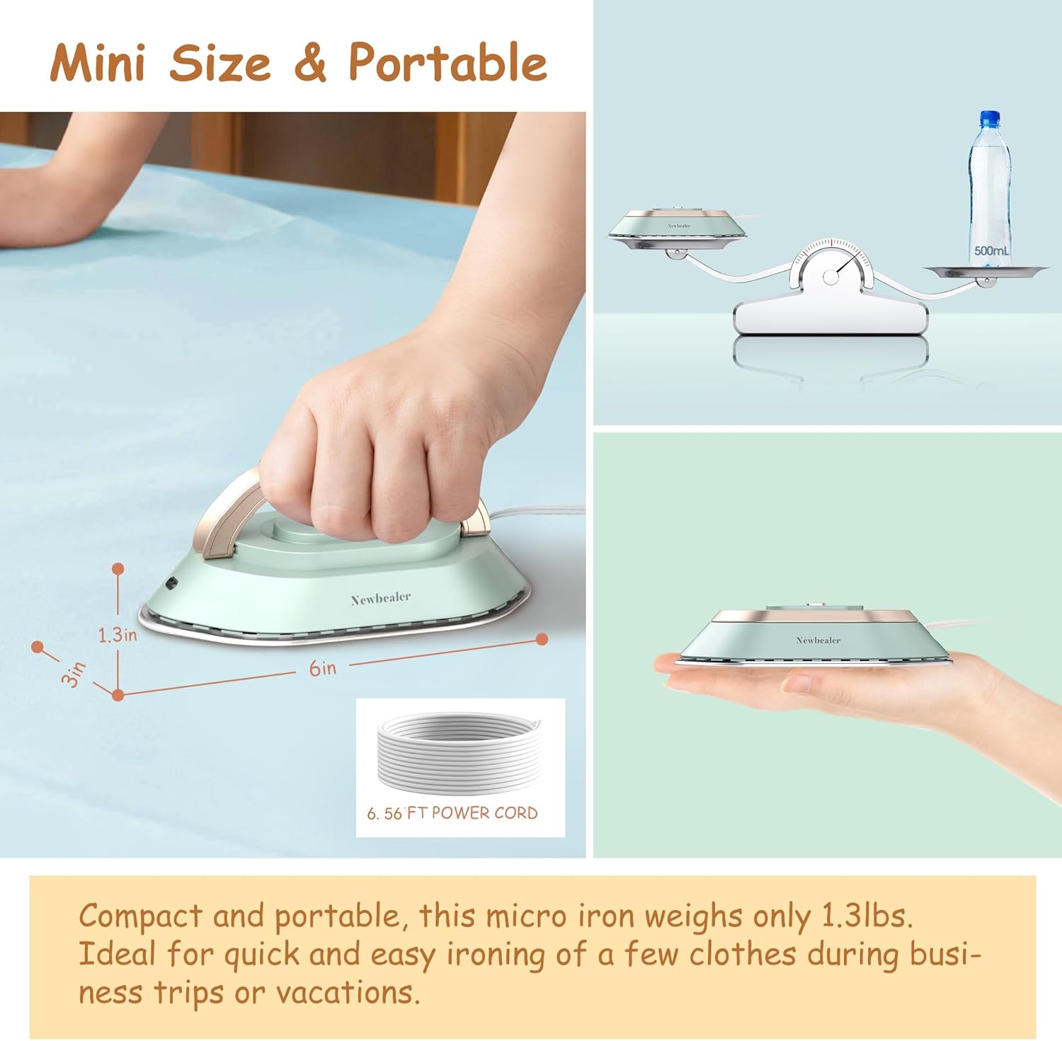 Mini Travel Iron Dual Voltage 300W Ceramic Soleplate Portable