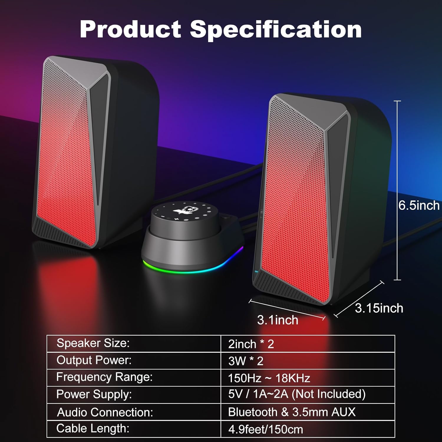 PC Computer Speakers Stereo Soundbar LED Lights USB Powered 3.5mm Aux