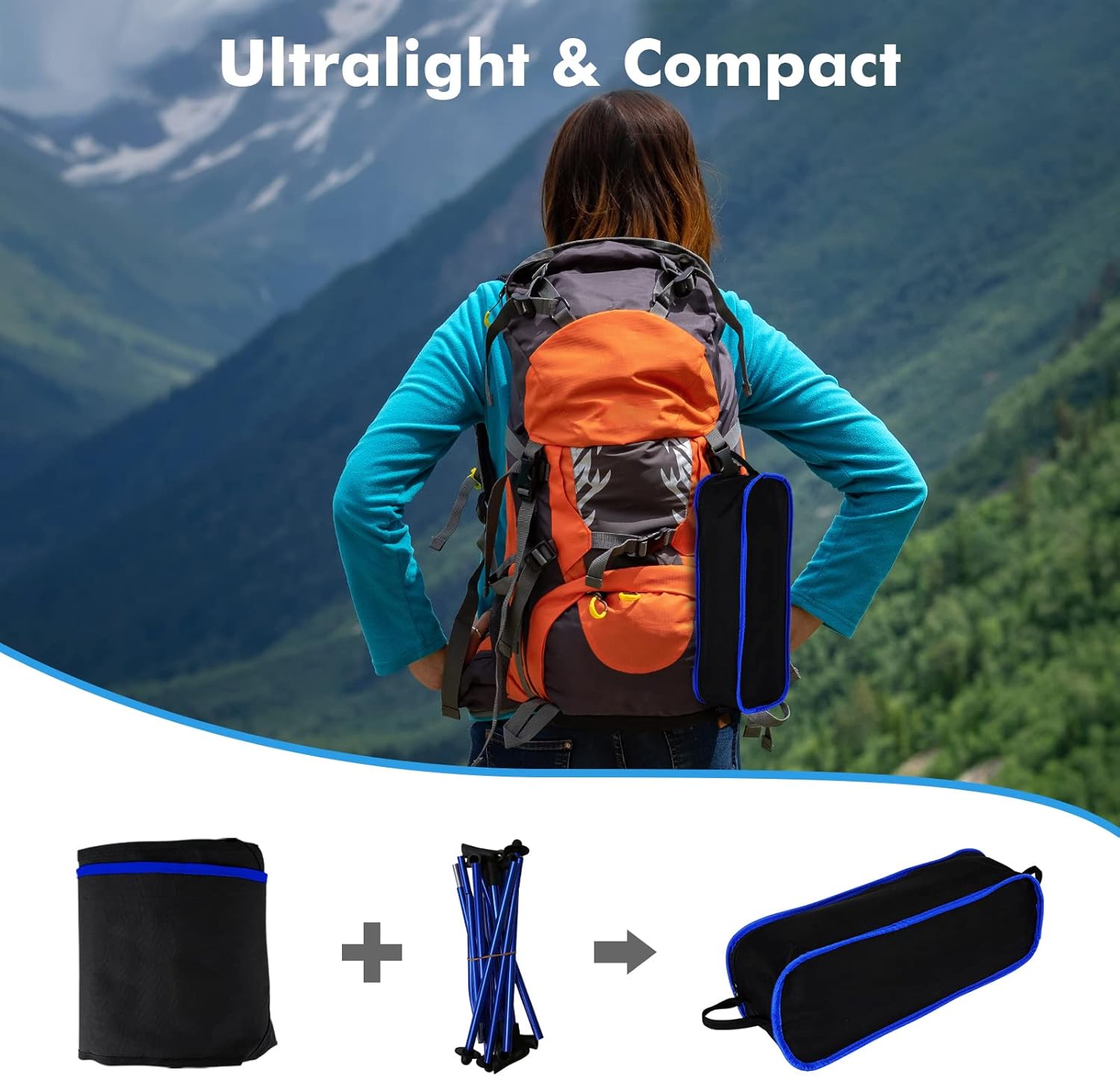 Lightweight High Back Folding Camping Chair with Headrest Blue