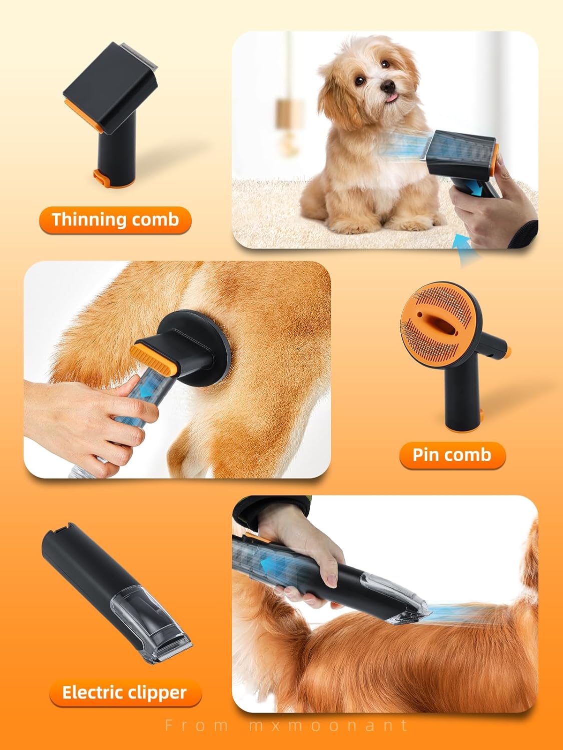 3 In 1 Pet Grooming Vacuum Dryer Clipper Kit 7 Tools Black