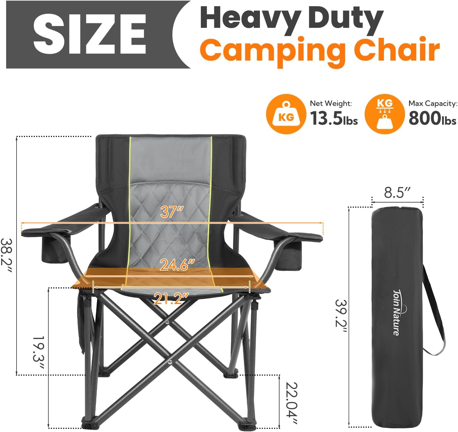 Heavy Duty King Kong Camping Chair 800LB Foldable Black