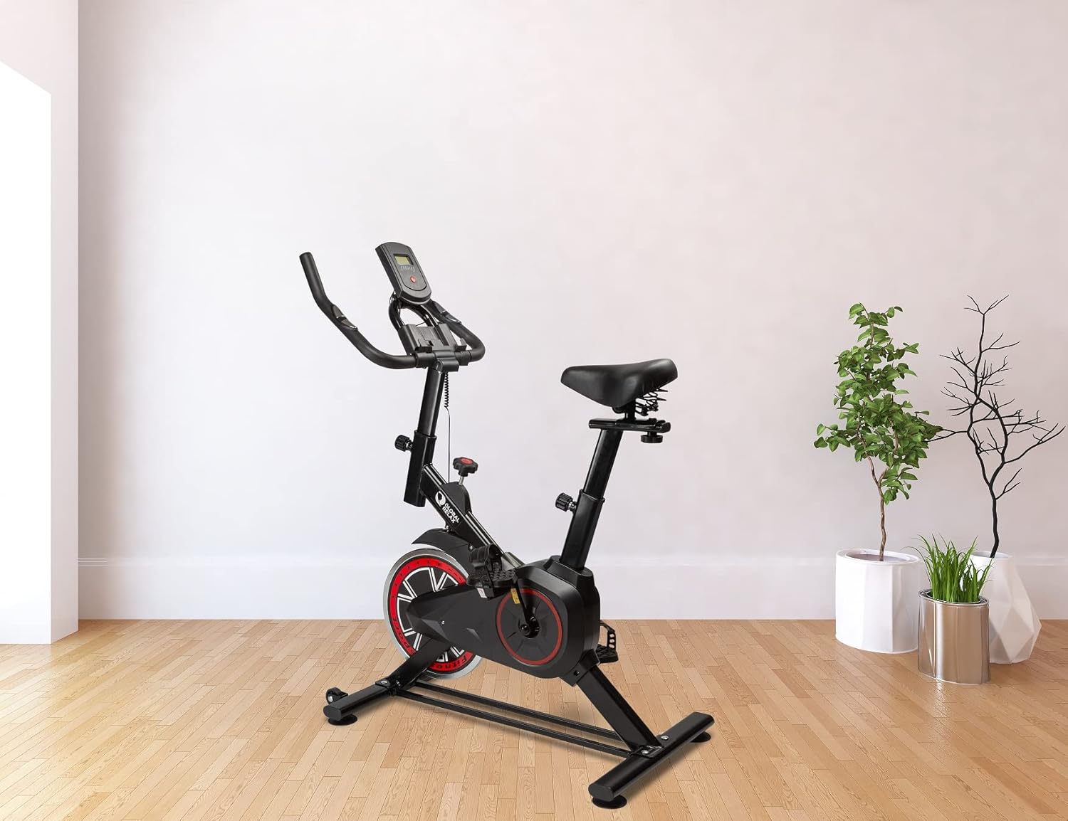 Indoor Exercise Bike Cardio Trainer w/ LCD Monitor Adjustable Seat