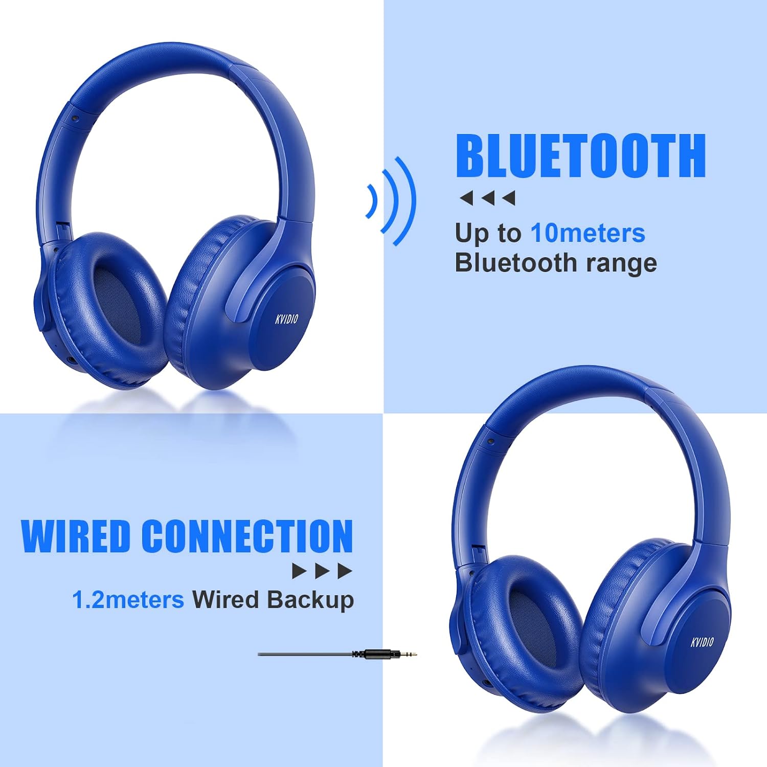 Bluetooth Over Ear Headphones 65H Playtime Deep Bass Foldable