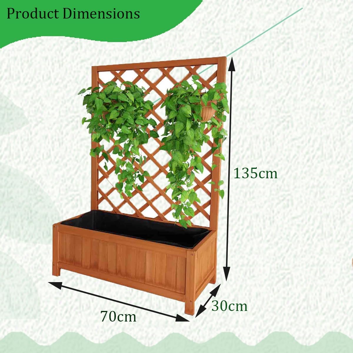 Large Wooden Planter with Trellis 135cm Garden Raised Bed Box