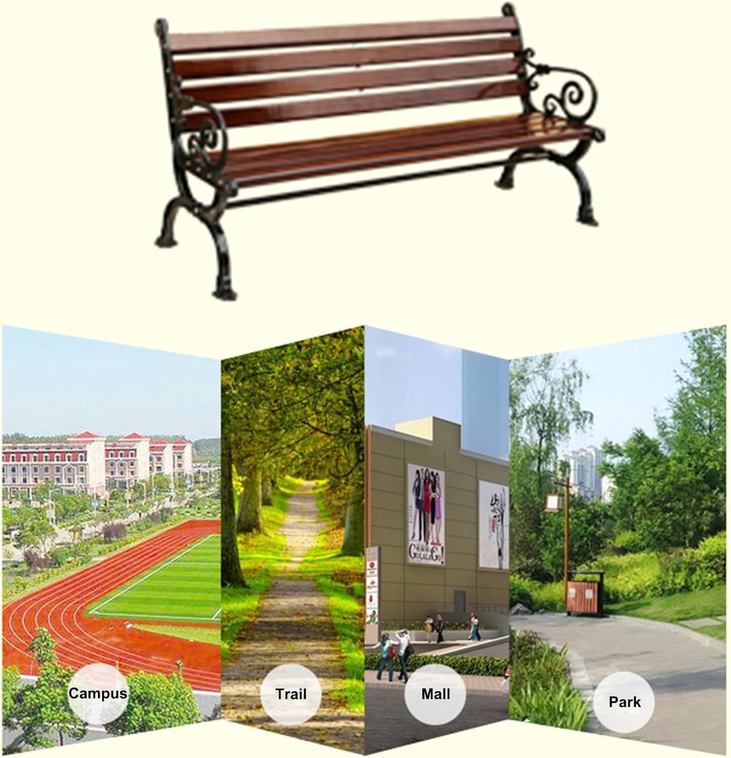 Outdoor Garden Bench Cast Iron Steel Patio Park Bench 120cm Seat
