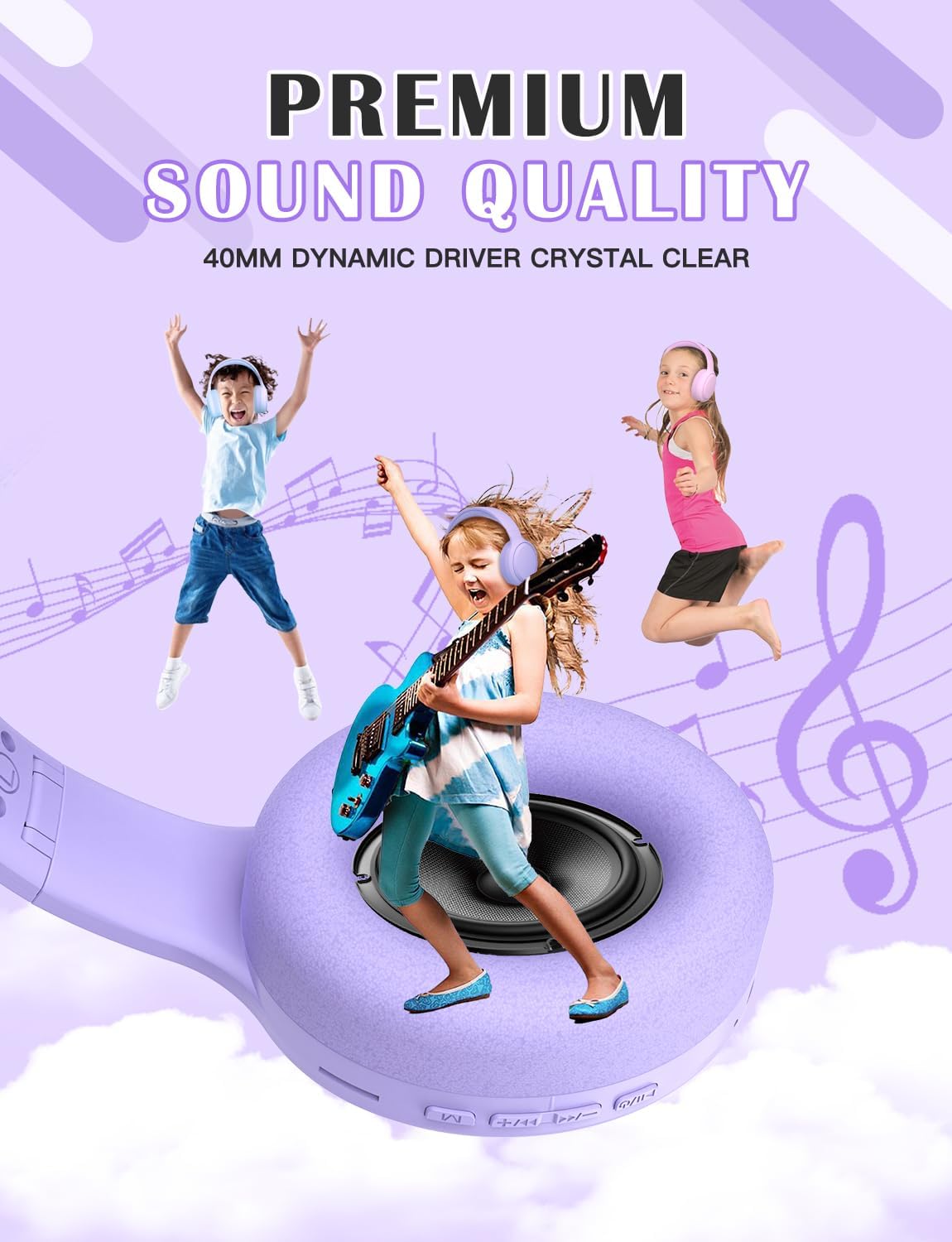 Kids Bluetooth Over Ear Headphones Foldable With Mic TF Card