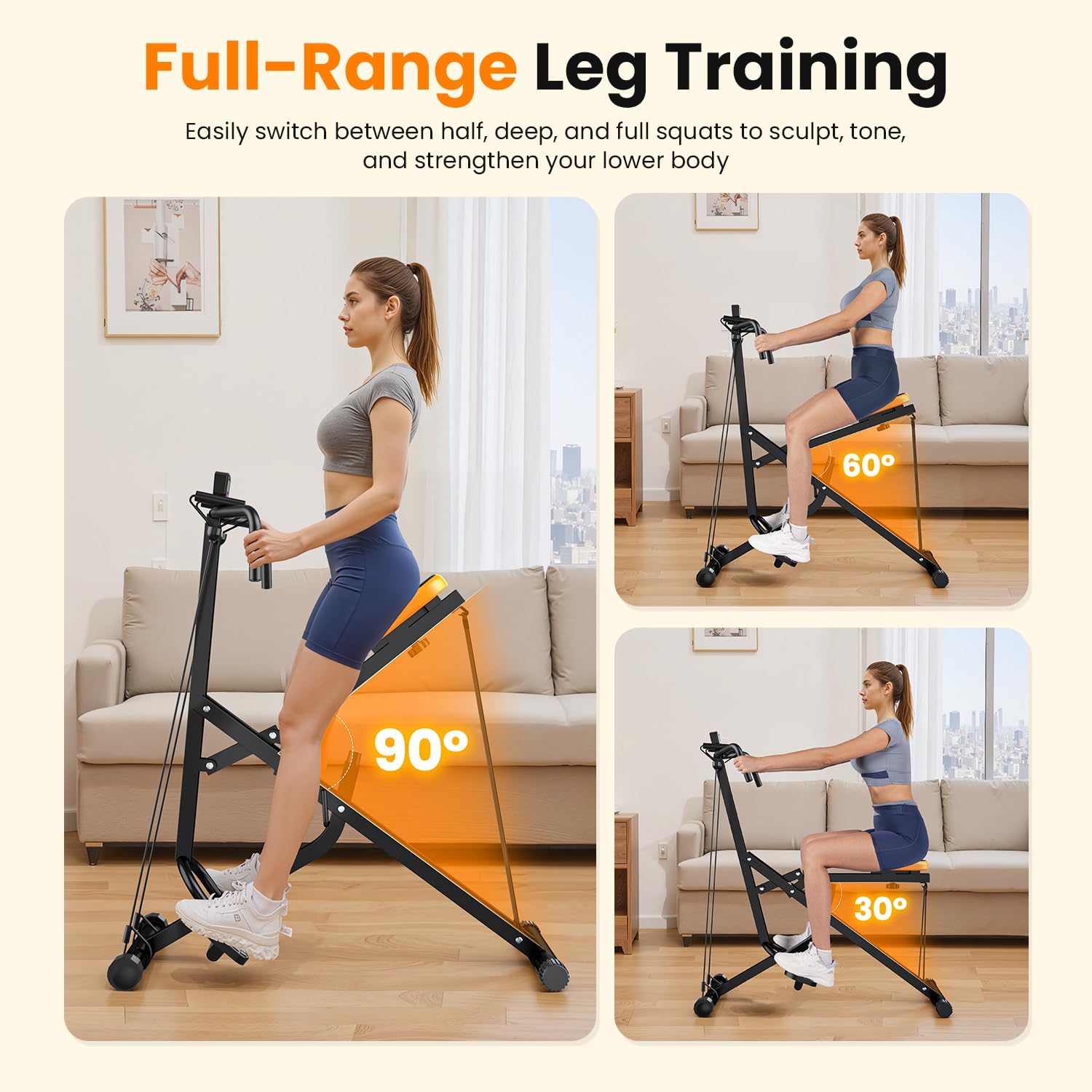 Foldable Squat Row Machine with LCD Monitor Full Body Trainer
