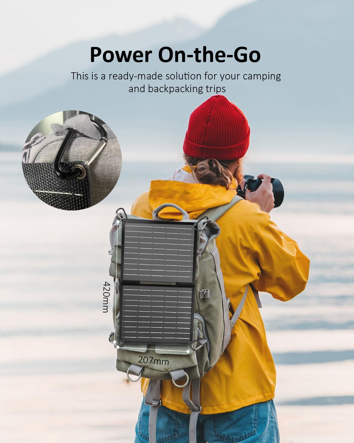 15W Portable Solar Charger ETFE USB C USB A Camping