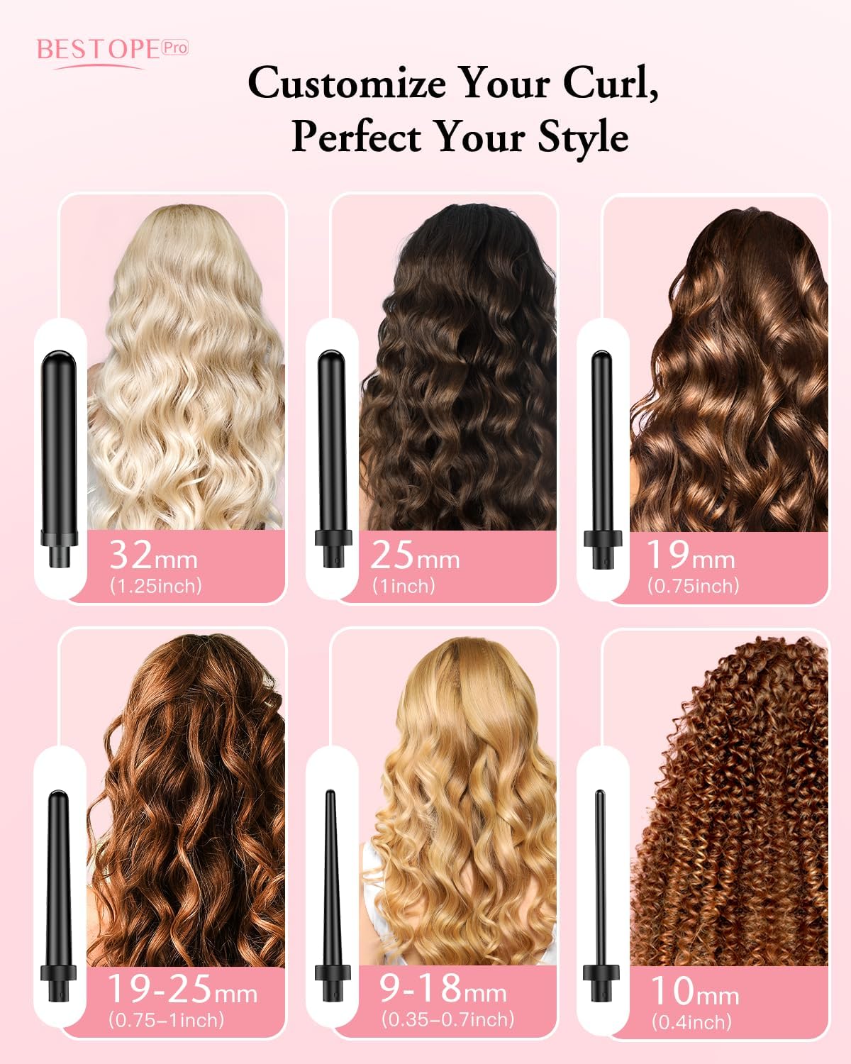 6 in 1 Hair Curling Wand Set Ceramic Curling Iron Fast Heat