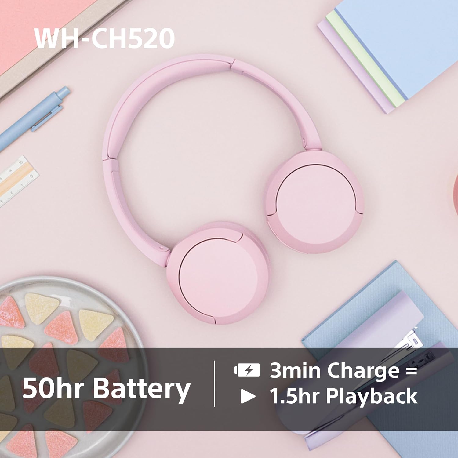 Wireless Bluetooth On Ear Headphones 50Hr Battery Quick Charge Blue