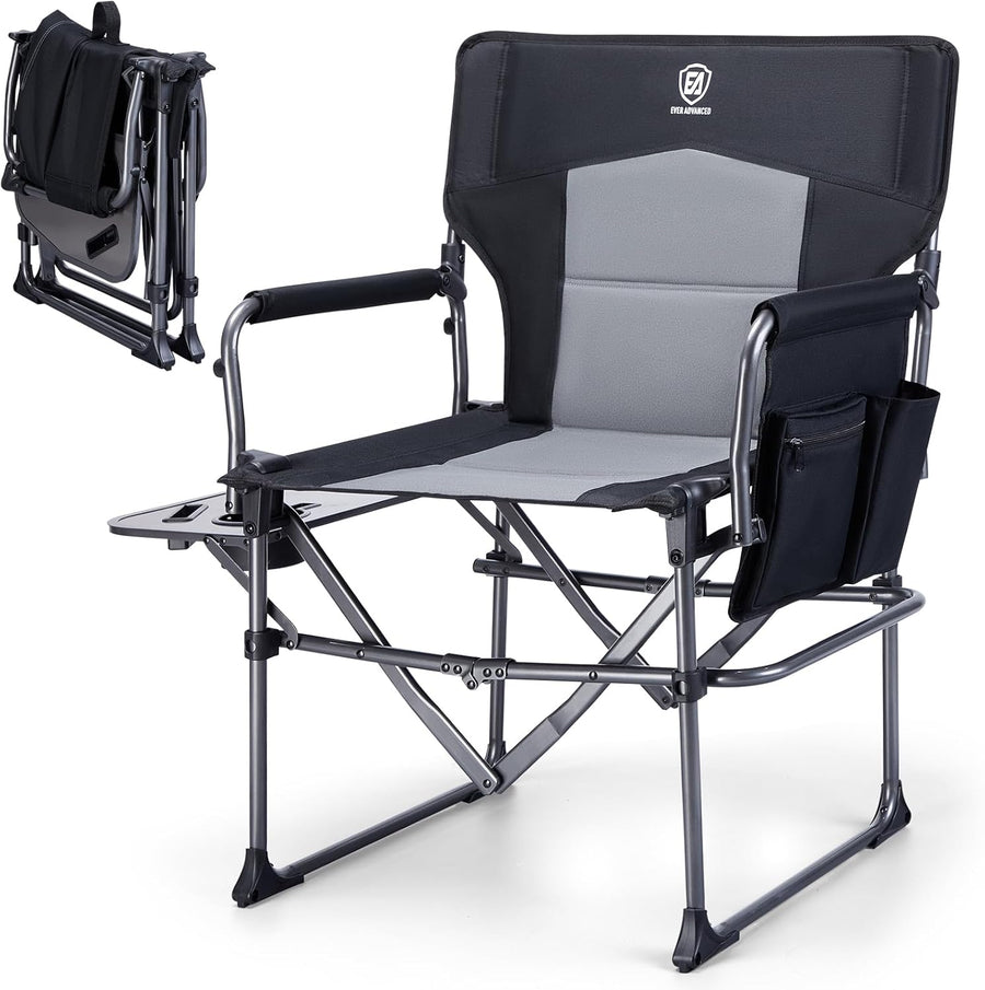Heavy Duty Folding Directors Camping Chair 180kg Side Table