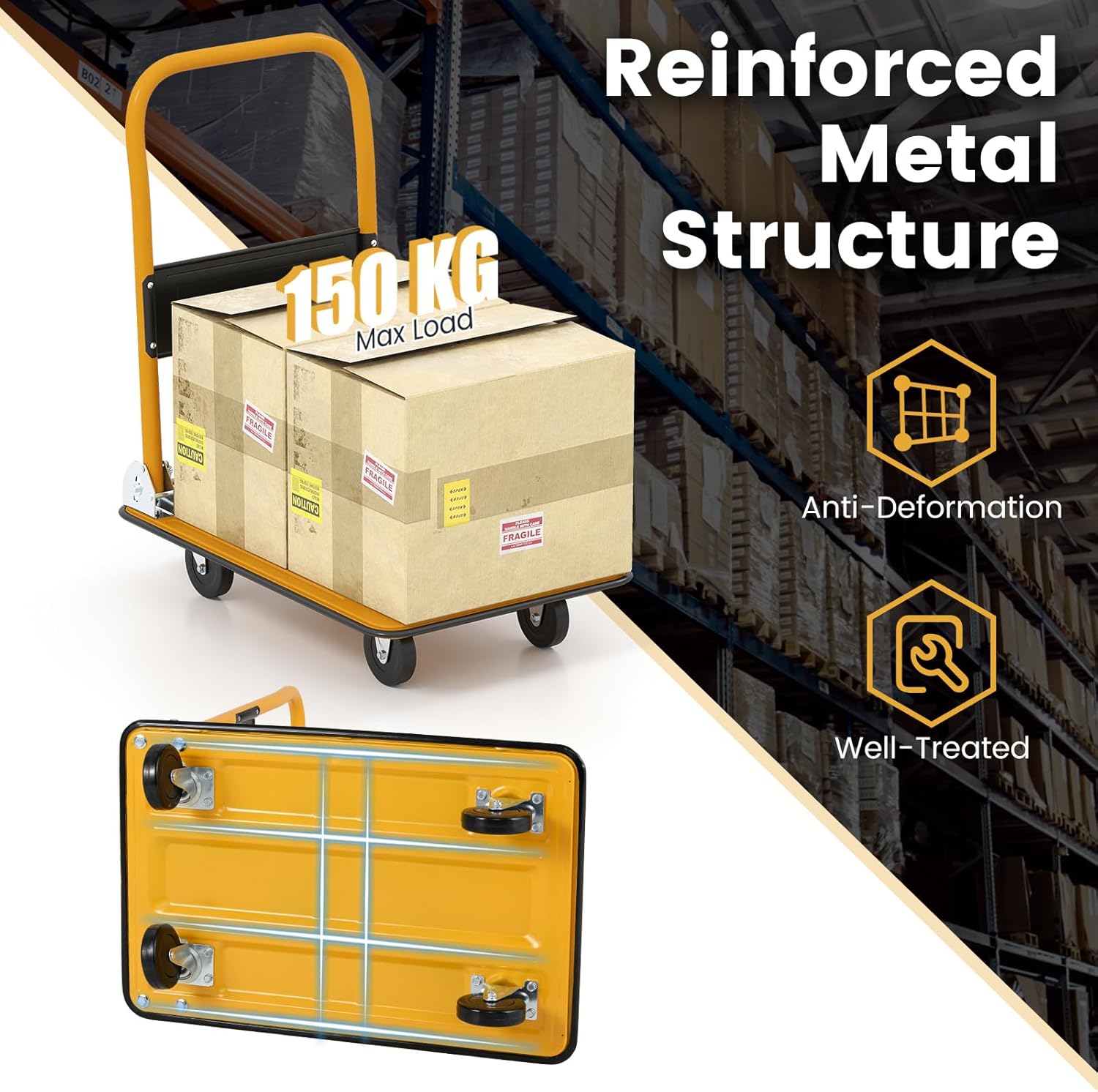 Portable 150KG Flatbed Push Cart Folding Platform Truck