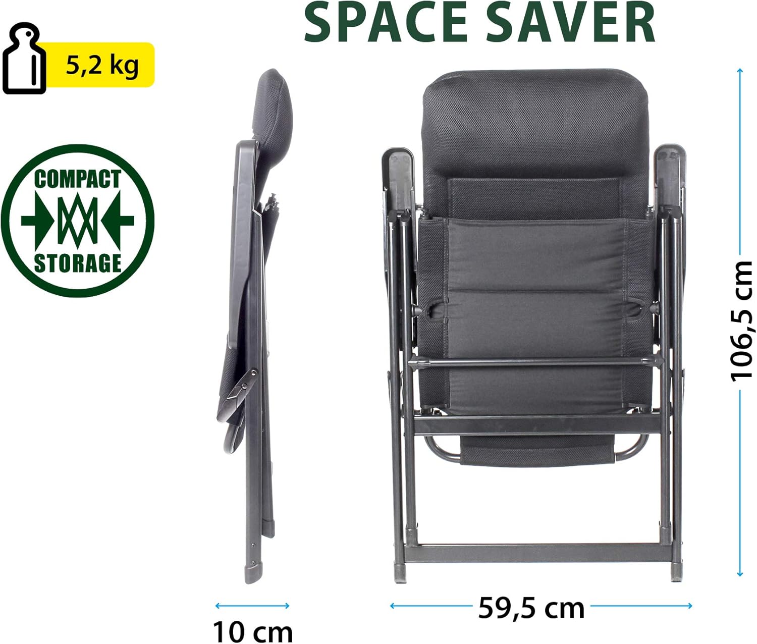 Reclining Folding Camping Chair 7 Position Aluminum Frame Padded Seat