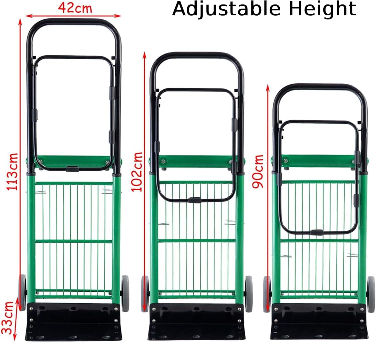 90KG Folding Hand Truck Trolley Adjustable Height 4 Wheel Cart