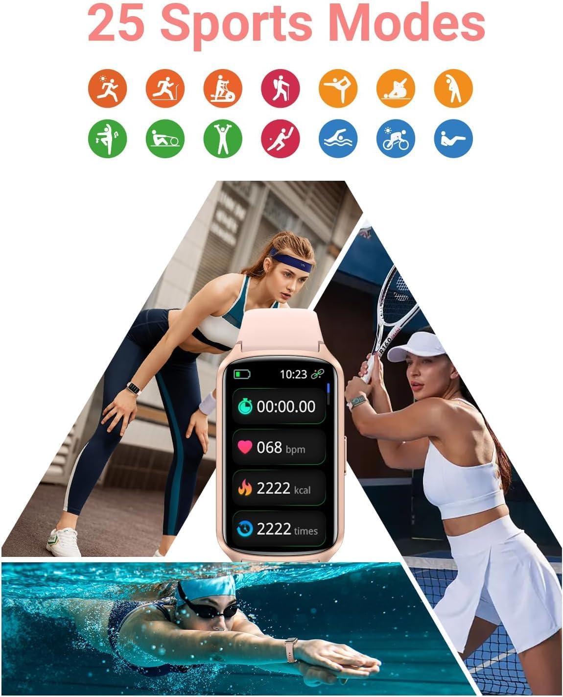 Fitness Tracker Heart Sleep 24 Sports 5ATM Watch