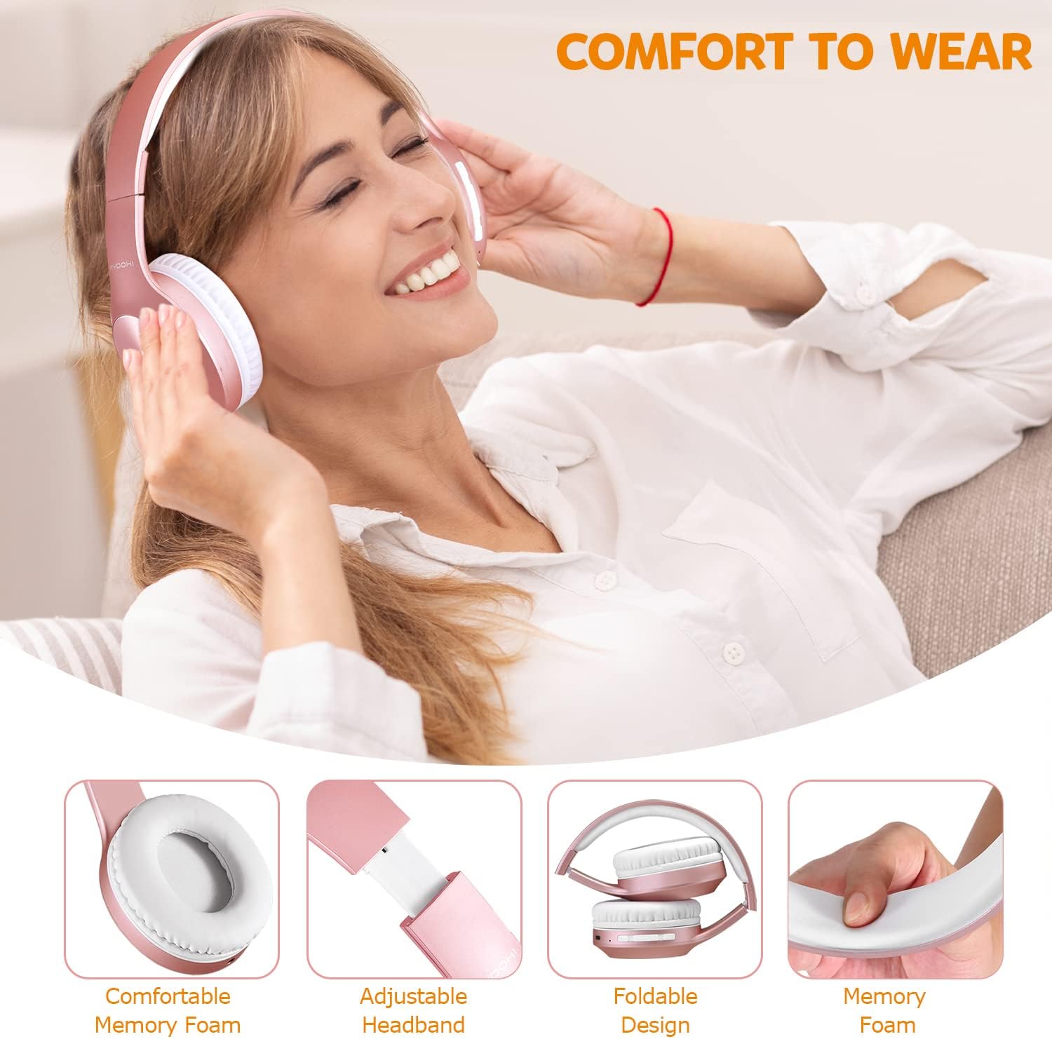 Bluetooth Over Ear Headphones 68H Playtime Deep Bass Foldable Mic
