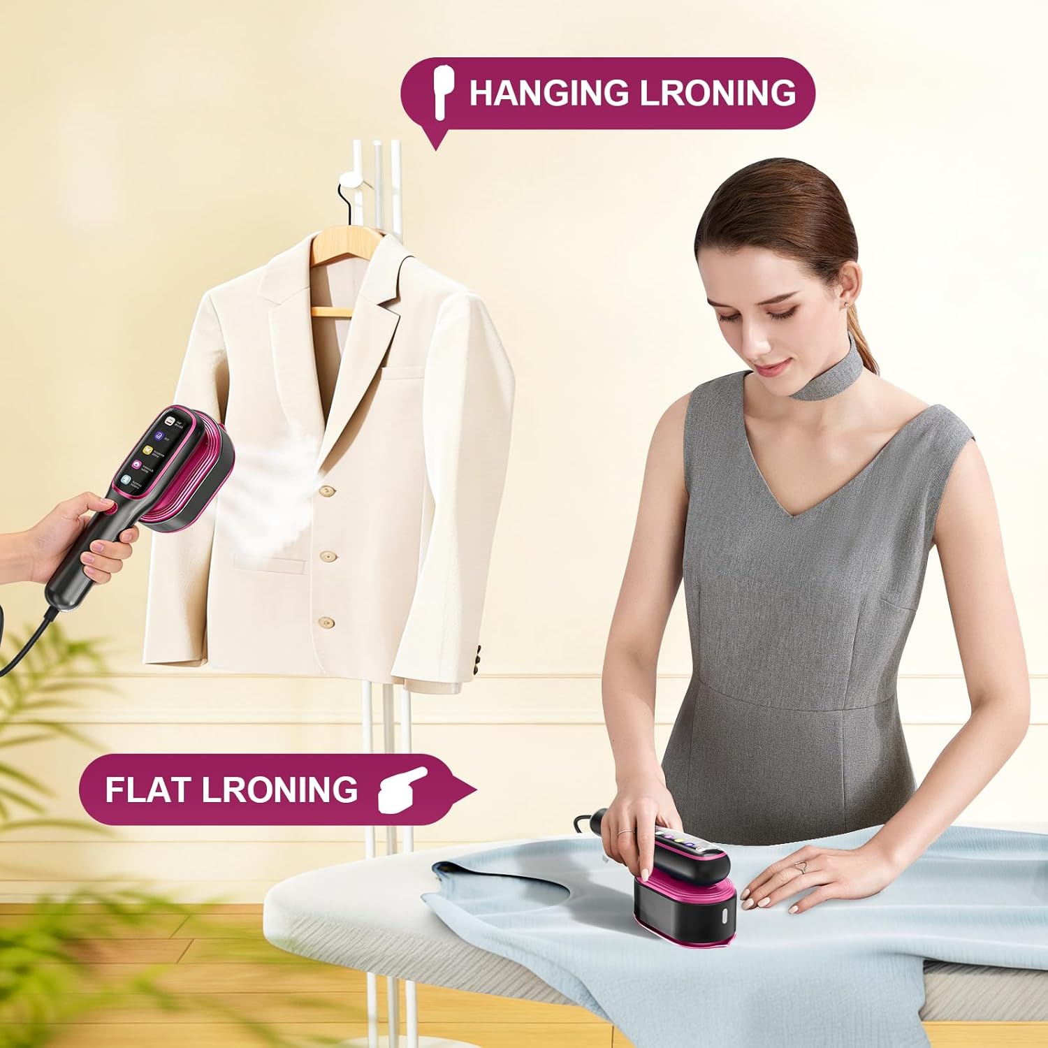 Portable Clothes Steamer 1200W Travel Iron LED Display 5 Modes