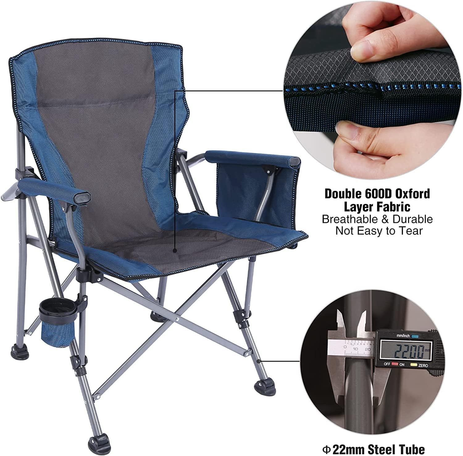 Set of 2 Oversized Folding Camping Chairs 200kg Navy