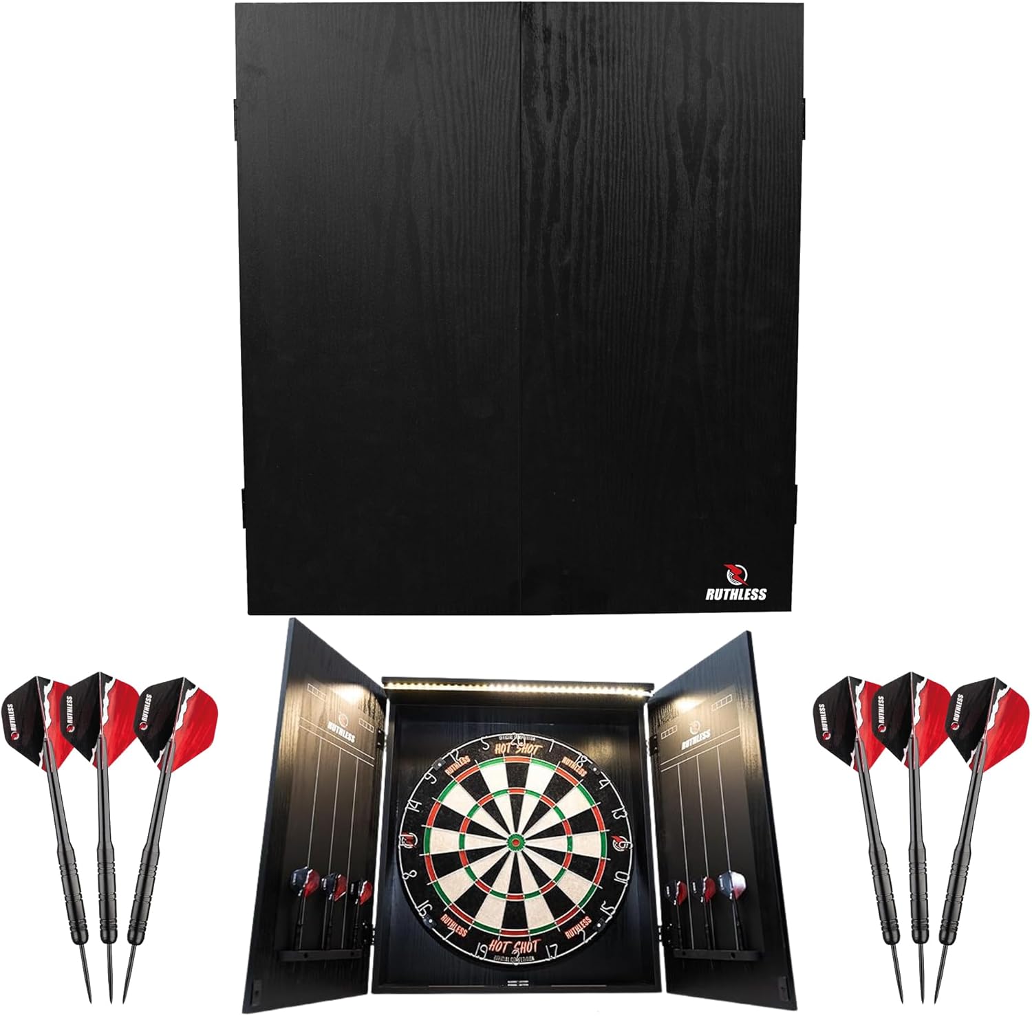 Dart Board Cabinet Set LED Light Home Darts Kit with Darts