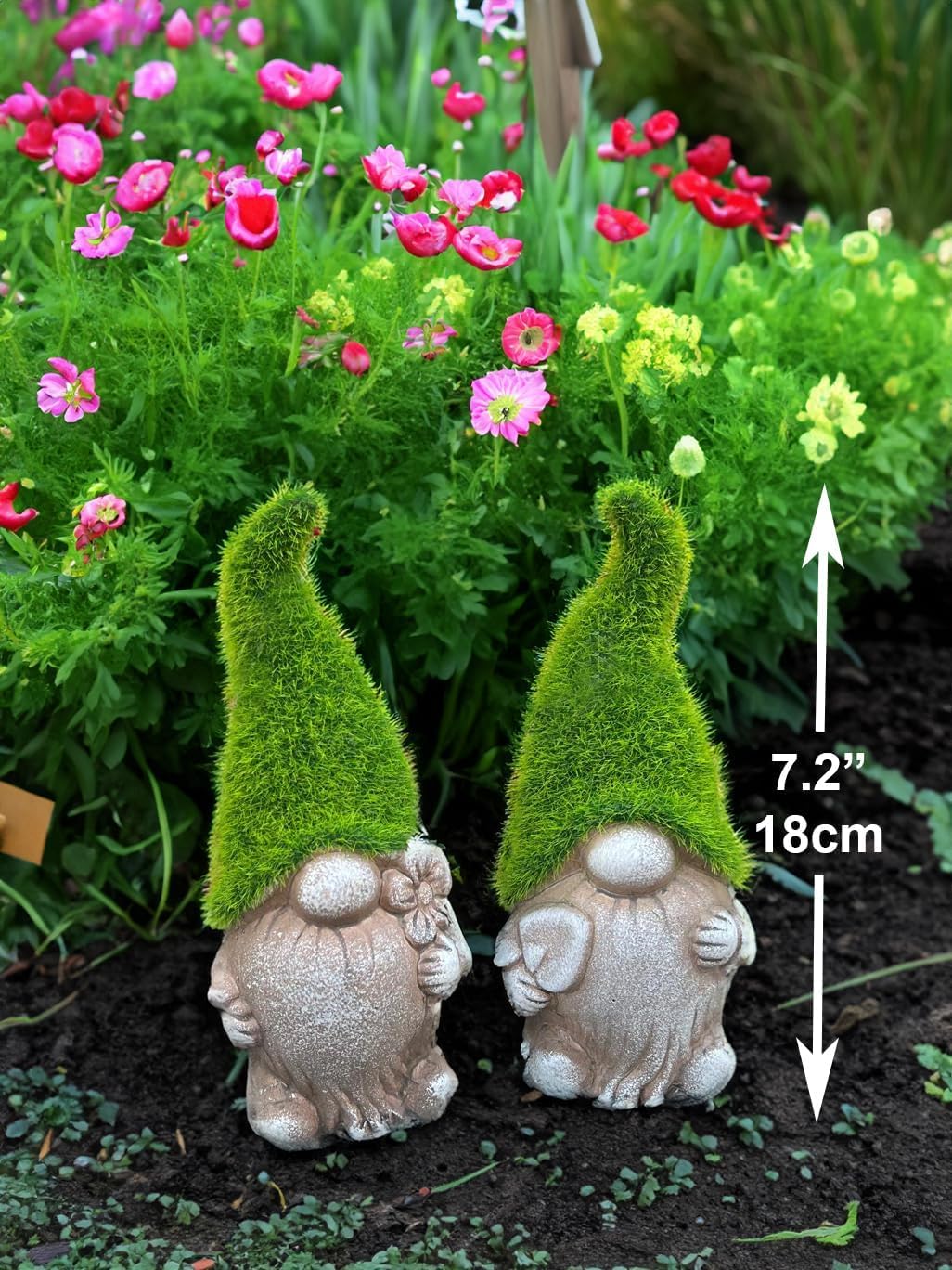Garden Gnome Mossy Hat Stone Effect Statue Outdoor Decor 18cm