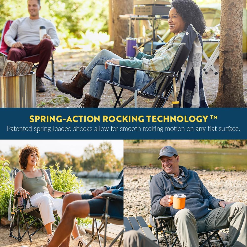 Portable Folding Rocking Camping Chair with Drink Holder Blue