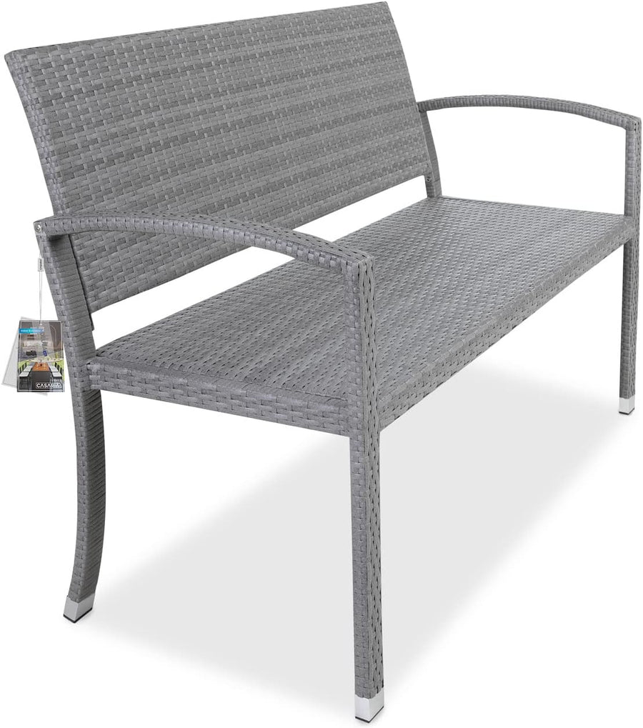 2 Seater Rattan Garden Bench Outdoor Patio Love Seat Grey