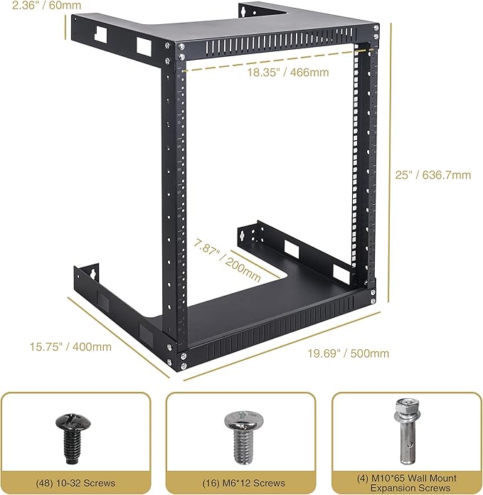 12U Wall Mount 2 Post Open Frame Server Rack