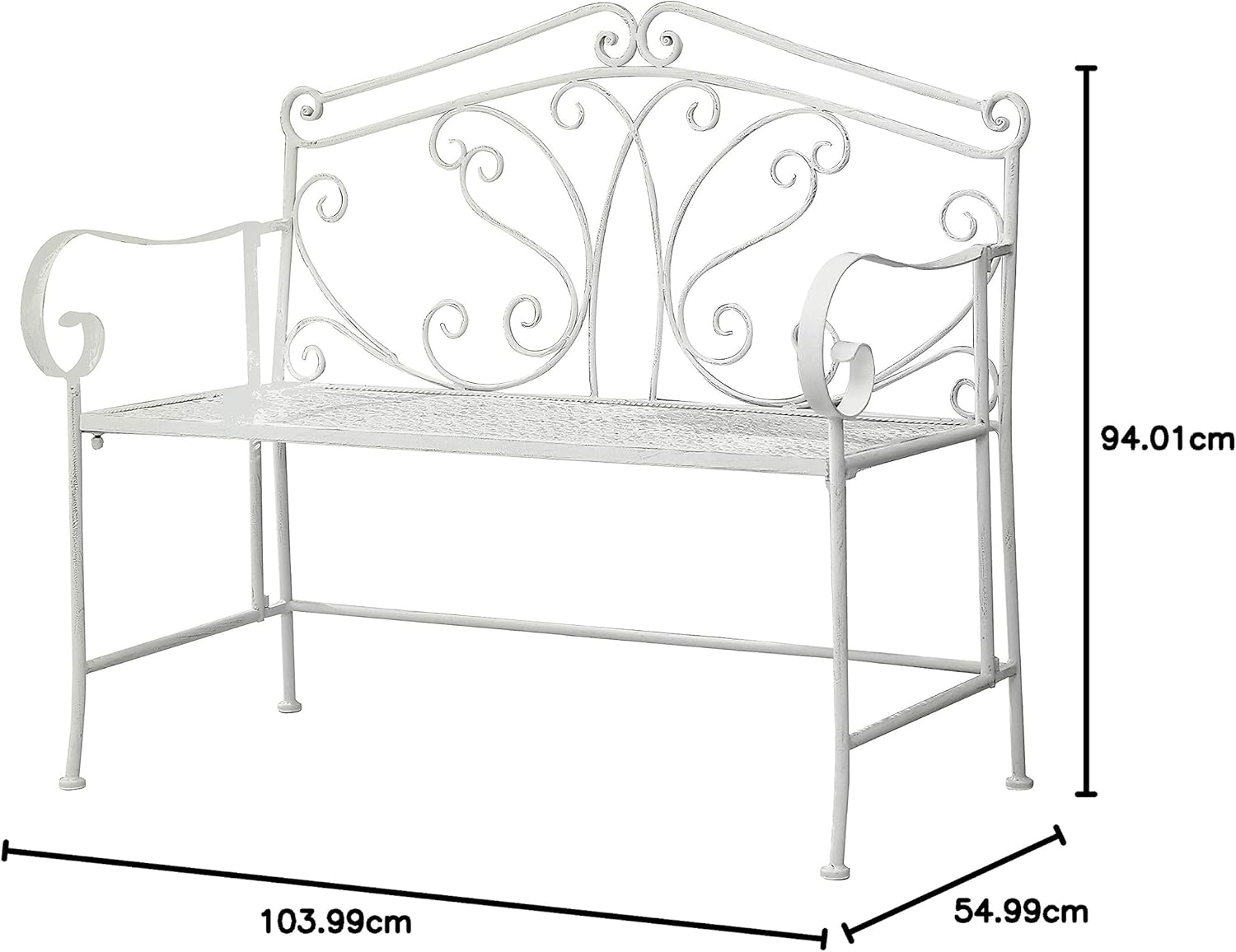 Foldable Metal Garden Bench Vintage Patio Seat White Iron