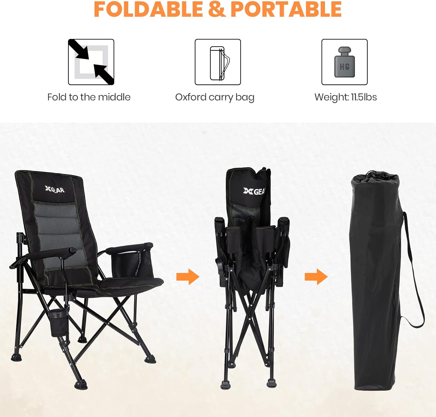 Adjustable Oversized Camping Chair with Lumbar Support Black