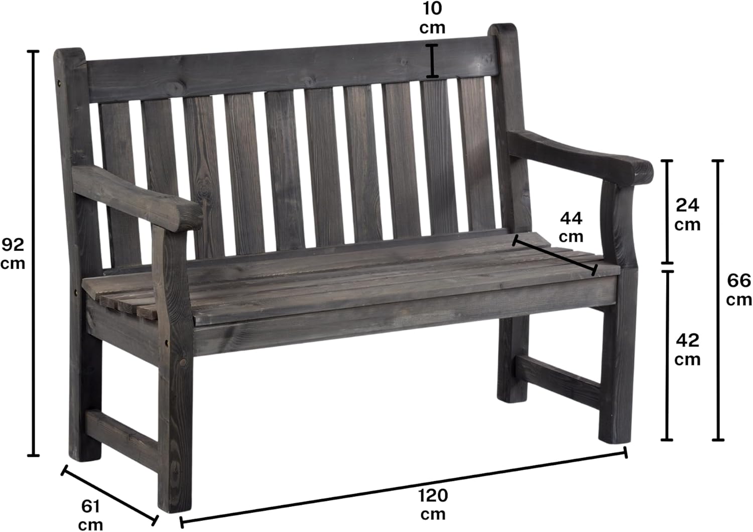 Wooden Garden Bench 120cm 2 Seater Pine Outdoor Patio Bench Grey