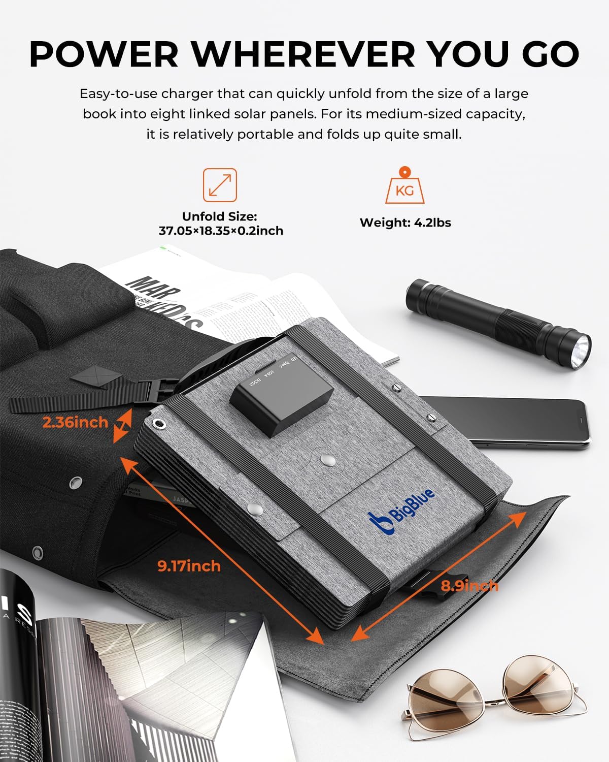 60W Foldable Solar Charger PD45W QC3 USB DC Camping