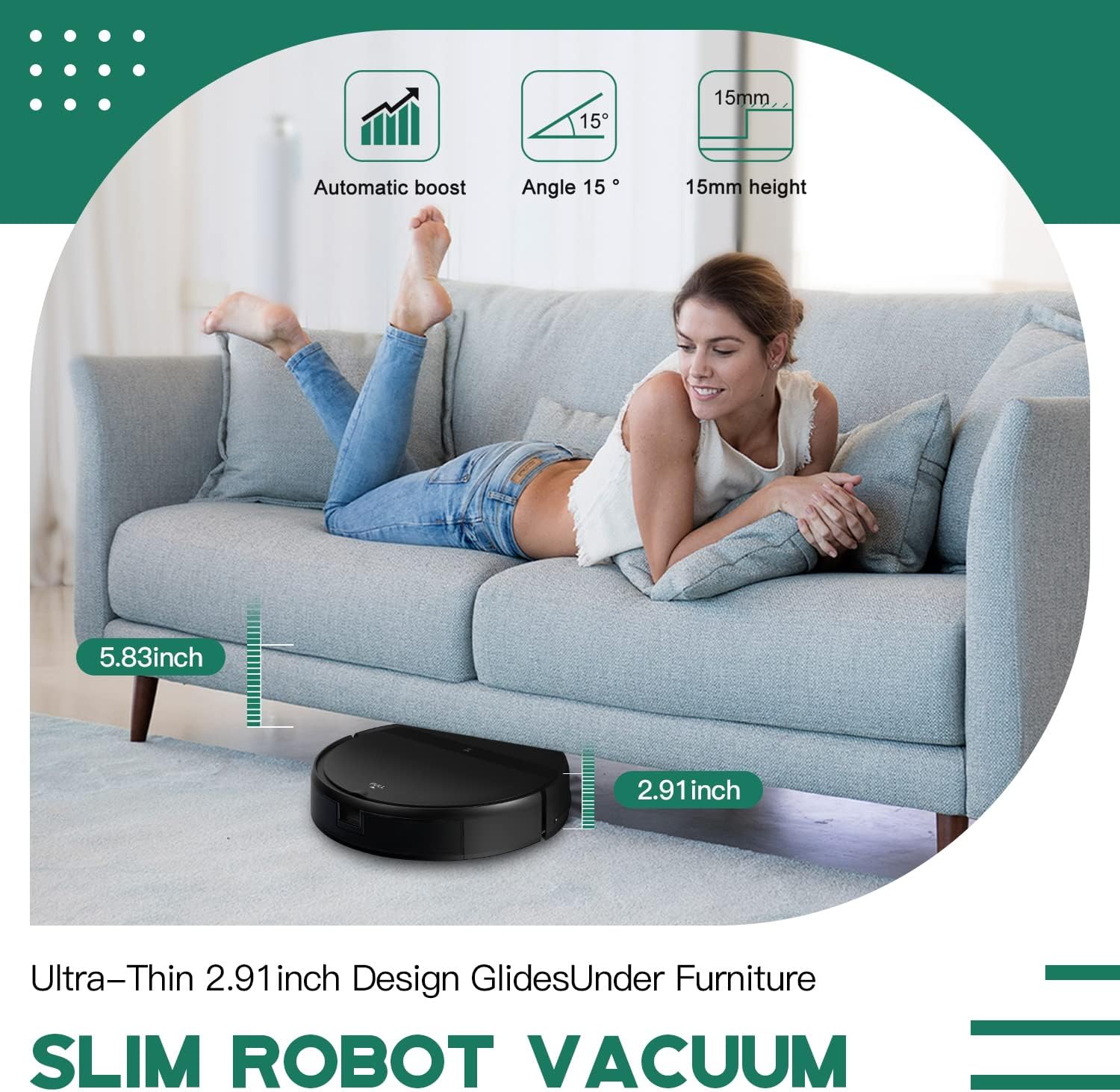 Robot Vacuum Mop 2300Pa Pet Hair App Alexa Control Slim Auto Recharge