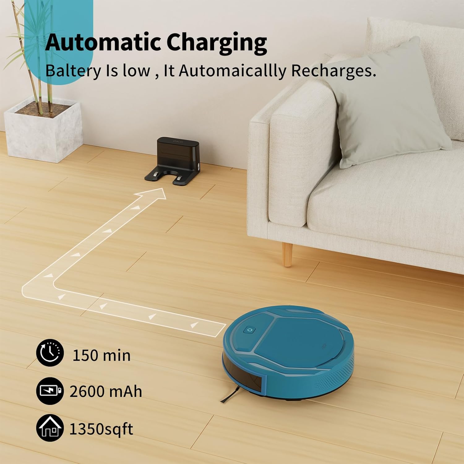Robot Vacuum Cleaner 3000Pa Pet Hair Tangle Free WiFi App Auto Charge