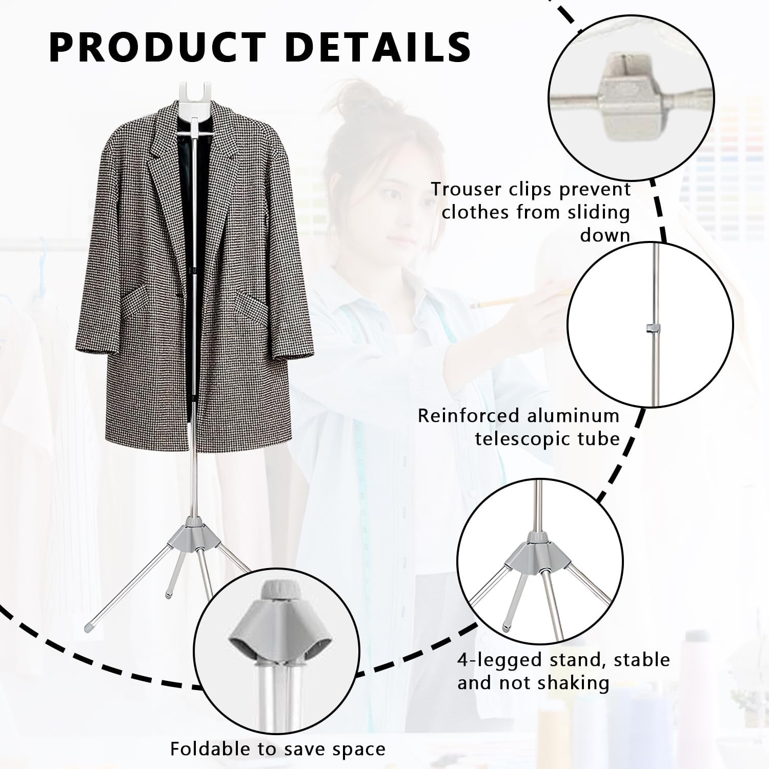 Garment Steamer Stand Adjustable Clothes Hanger 360 Rotating Foldable